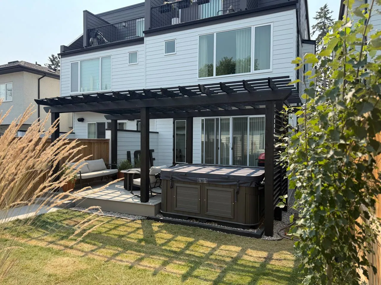 Combo project. Composite deck, pergola, hot tub pad, garden bed – photo 1