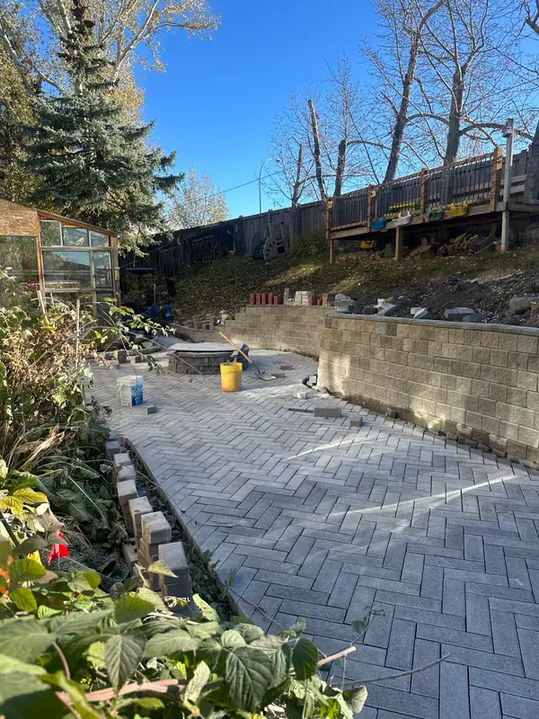 Combo project. Retaining wall, paving stones, firepit – photo 2