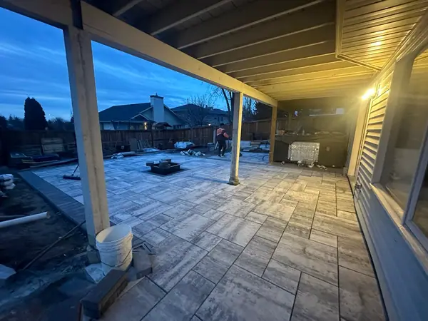 Combo project. Wood retaining wall, paving stones, firepit, leveling – photo 2