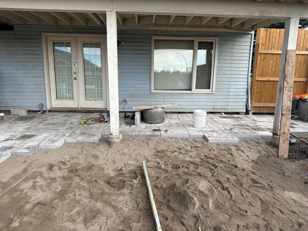 Combo project. Wood retaining wall, paving stones, firepit, leveling – photo 5